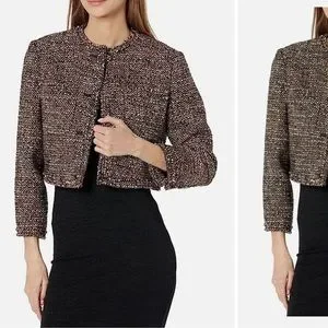 ジャケット・アウター Theory 22AW AUTUMN TWEED SH CROP JKT T. Green Wool-Blend Tweed Cropped Jacket | Theory